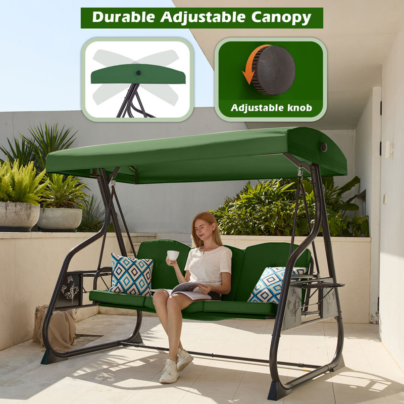 800lbs Outdoor Patio Swing With Stand W/canopy & Adjustable Backrest, Green