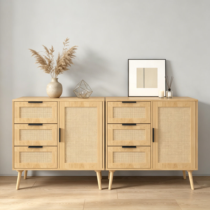 Commode, commode de chambre à coucher, commode, commode en rotin et bois pour chambre à coucher, armoire d'angle