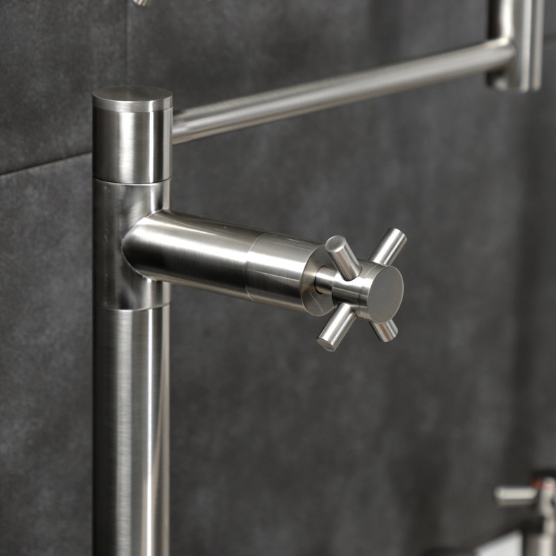 Kingston Brass Concord Two-Handle 1-Hole Deck Mount Pot Filler Faucet, Cross Handle, Brushed Nickel