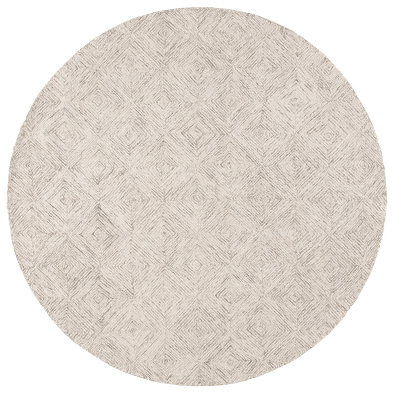Martha Stewart 300 Hand Tufted Wool/Cotton Geometric Rug in Gray/Grey/Ivory/Ivory, Round 6'