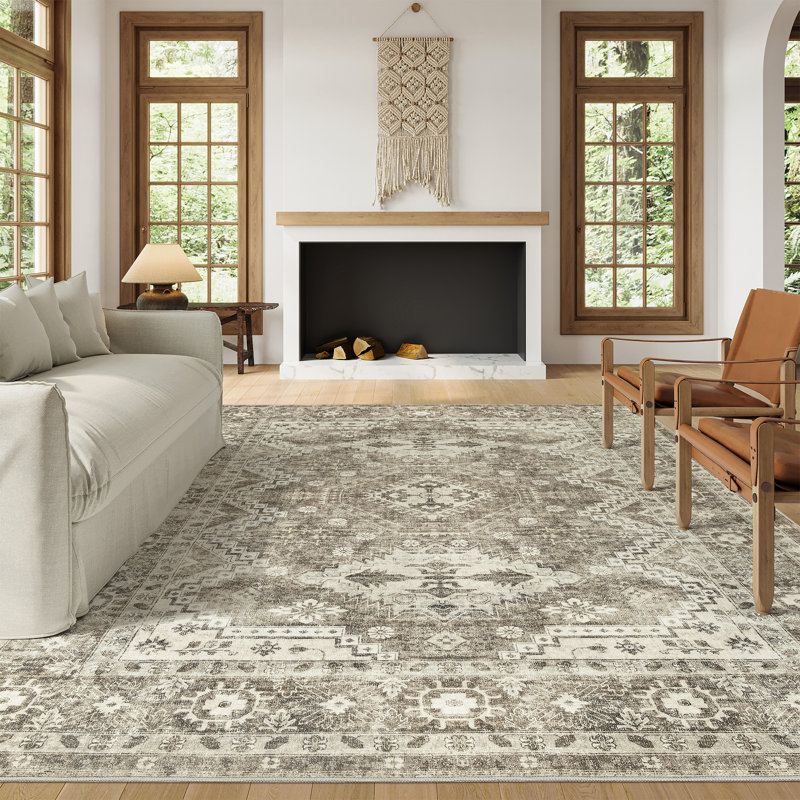 Washable Rug - Stain Resistant Area Rug, Ultra Thin Anti Slip Backing Rugs (Beige/Ivory), Rectangle 8' x 10'