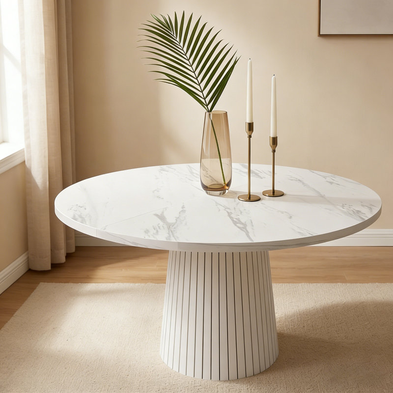 Table de salle à manger ronde de 47 pouces pour 4 personnes, table de cuisine circulaire avec base en bois, tables de salle à manger de style campagne moderne