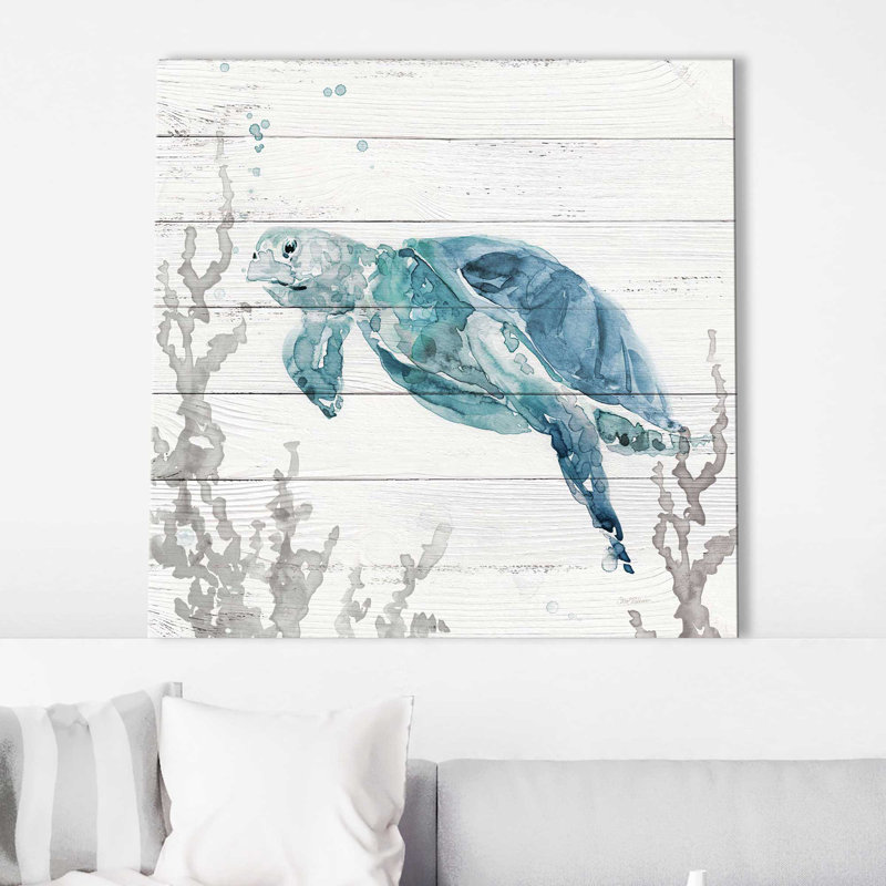 «Aqua Turtle II» par Carol Robinson - Peinture, L 18 po x H 18 po, Toile tendue