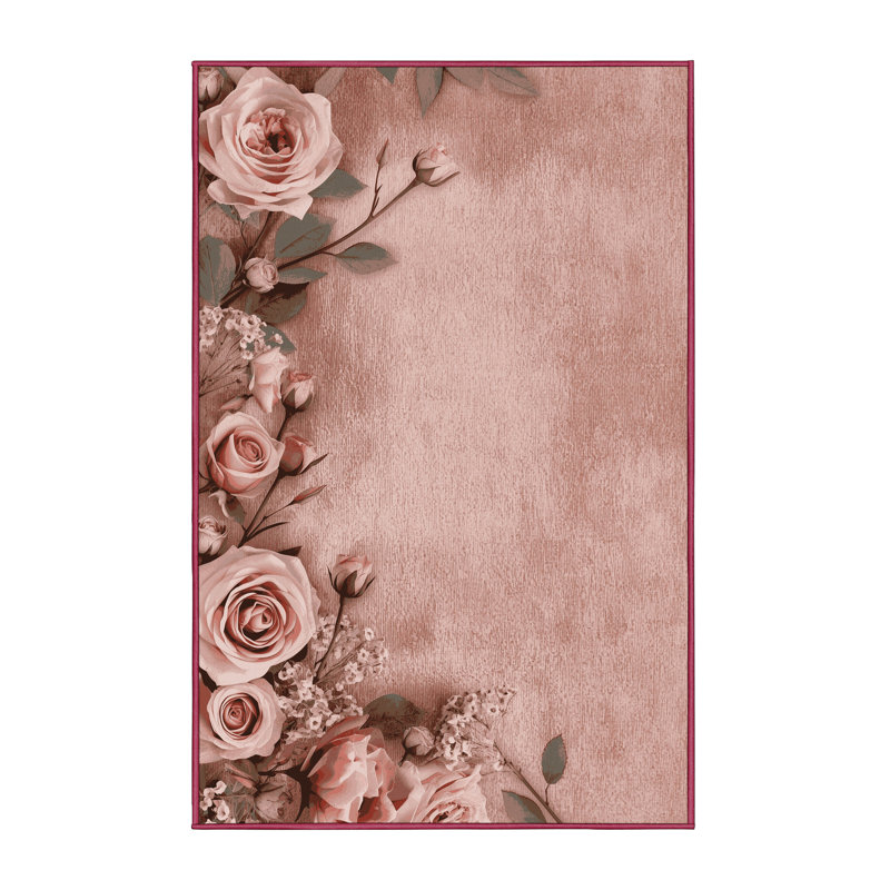 Soft Plush Everitt Valentines Modern & Contemporary Abstract Area Rug in Beige – Rose Binding, 7x10