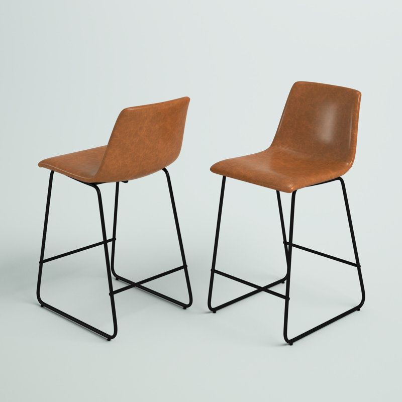 Liekele Upholstered Counter Height Modern Dining Stools, Light Brown Faux Leather, Counter Stool (24” Seat Height)