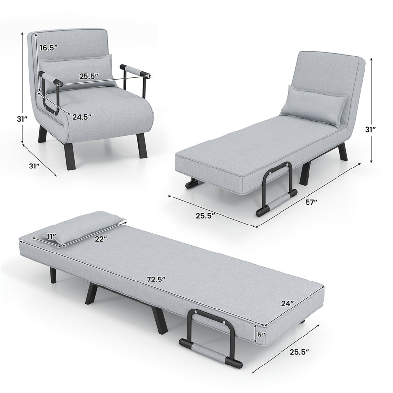 Daveah Single 25.5'' Upholstered Futon Chair, Light Gray