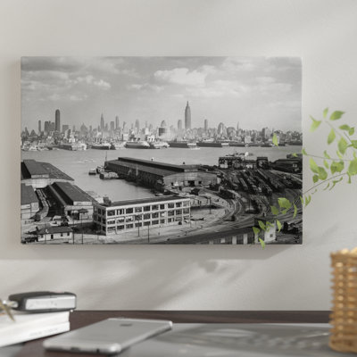 " 1930s Manhattan NYC Skyline Rockefeller Center To 14th Street And Ocean Liners View From Weehawken NJ USA " by Vintage Images