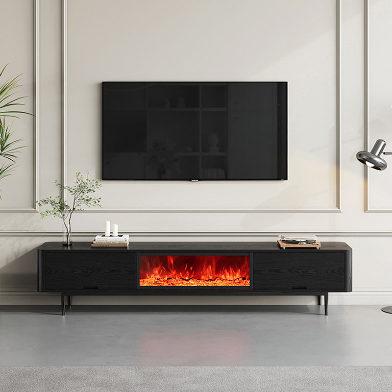 TV cabinet with built-in electronic fireplace, 86.61"