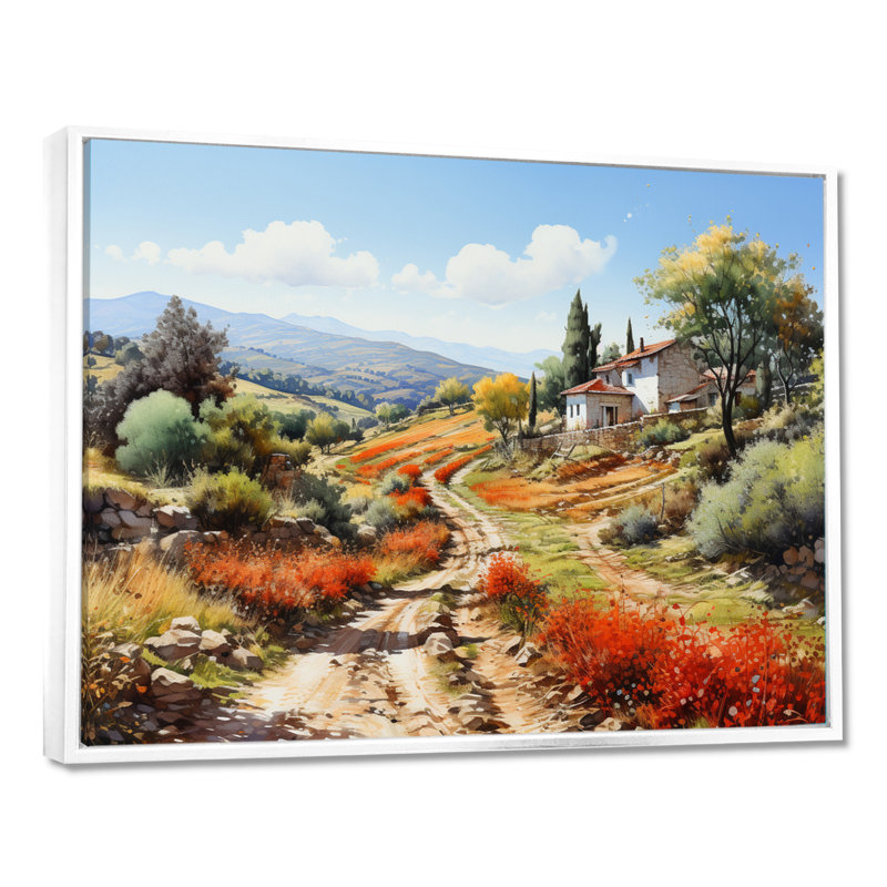 Maison de campagne en Toscane, Italie - salon d'art mural campagne, Toile encadrée flottée blanche