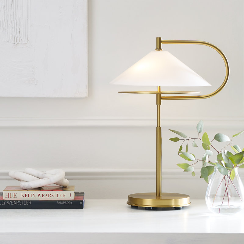 Burnished Brass Table Lamp with Milk White Glass Shade