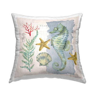 Nautical Varied Sea Life Seahorse Animal Printed Throw Pillow Design By Stephanie Workman Marrott