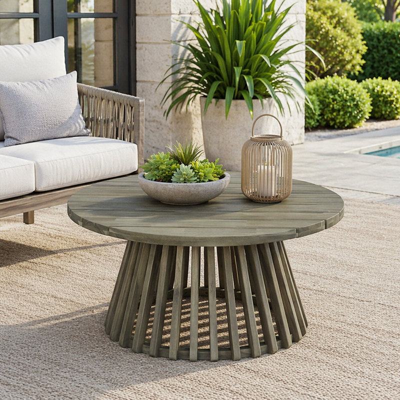 Table basse ronde d'extérieur en bois d'acacia, Gris