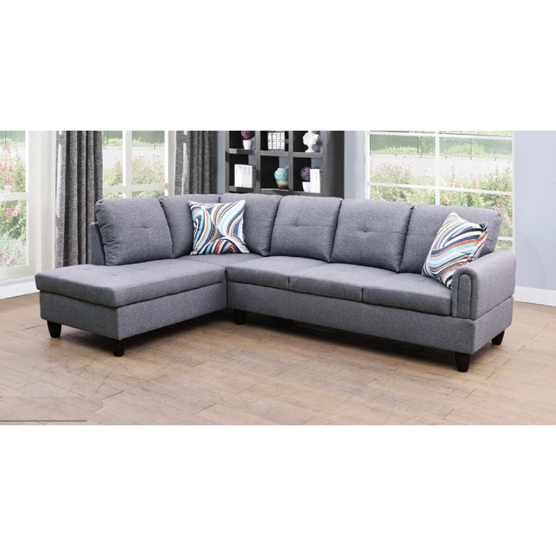 Budwin Upholstered Sectional, Left Hand Facing, Charcoal Gray Linen Blend