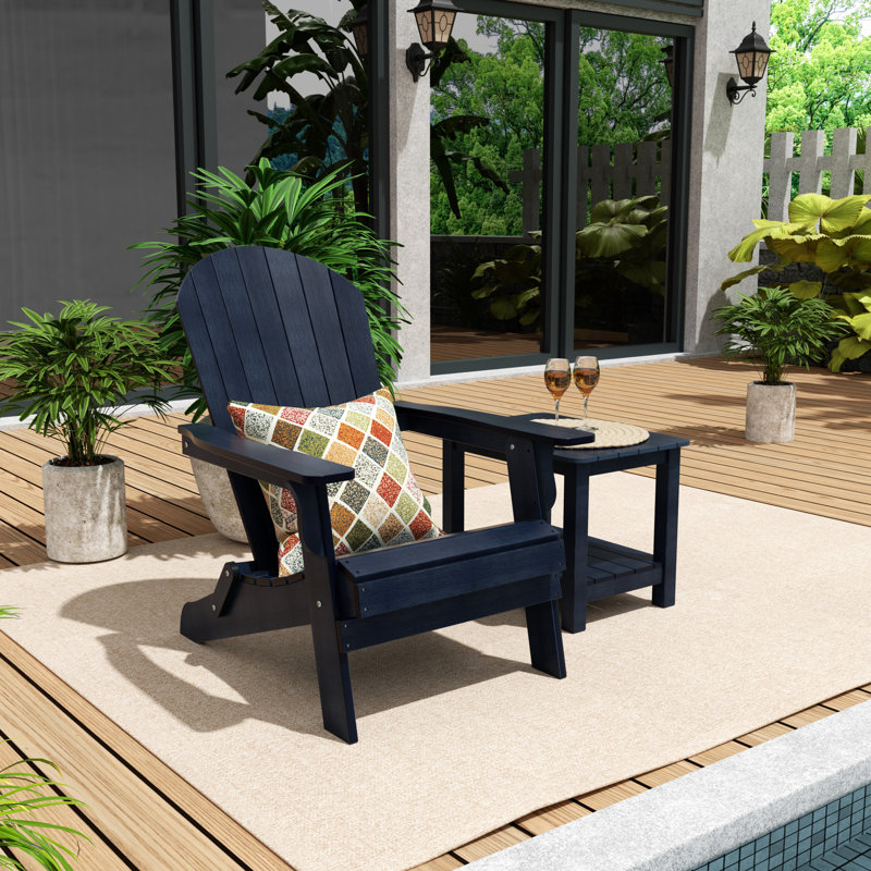 Arrlo Foldable Outdoor Adirondack Chair With Table, Navy