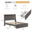 Grand lit plateforme tapissier en lin avec 2 tiroirs, tête de lit capitonnée à oreilles et éclairage DEL-597213019