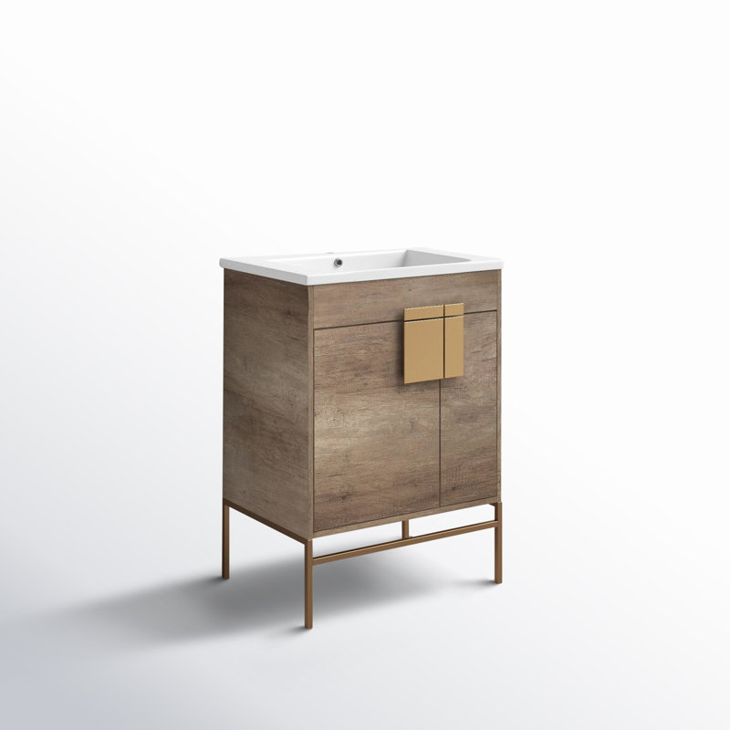 Ensemble de meuble-lavabo simple 24 po Maisie, Laiton satiné, Gris ombré