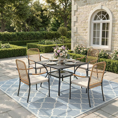 4-Person Square Patio Dining Set With Cushioned Rattan Chairs