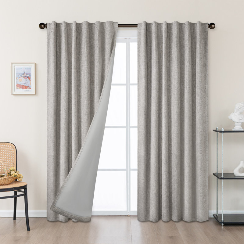 Paire de rideaux 100% lin occultant, L 52 po x L 84 po, Taupe clair