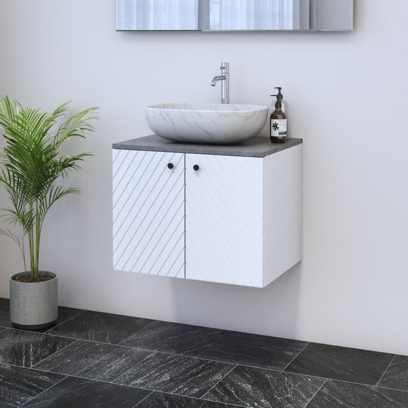 Karaya 23.6'' Single Bathroom Vanity with Top, White, Concrete