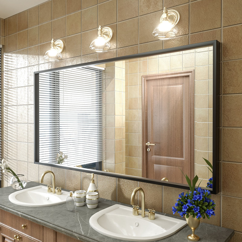 Amara Tempered Glass and Aluminum Alloy Framed French Cleat Mounted Wall Mirror, 60" x 30"