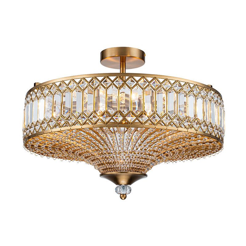 Kessler 6-Light Modern Crystal Semi Flush Mount Ceiling Light, Gold