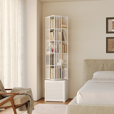 Bibliothèque rotative rotative avec armoire de rangement, bibliothèque en bambou à 360 degrés et 7 tablettes