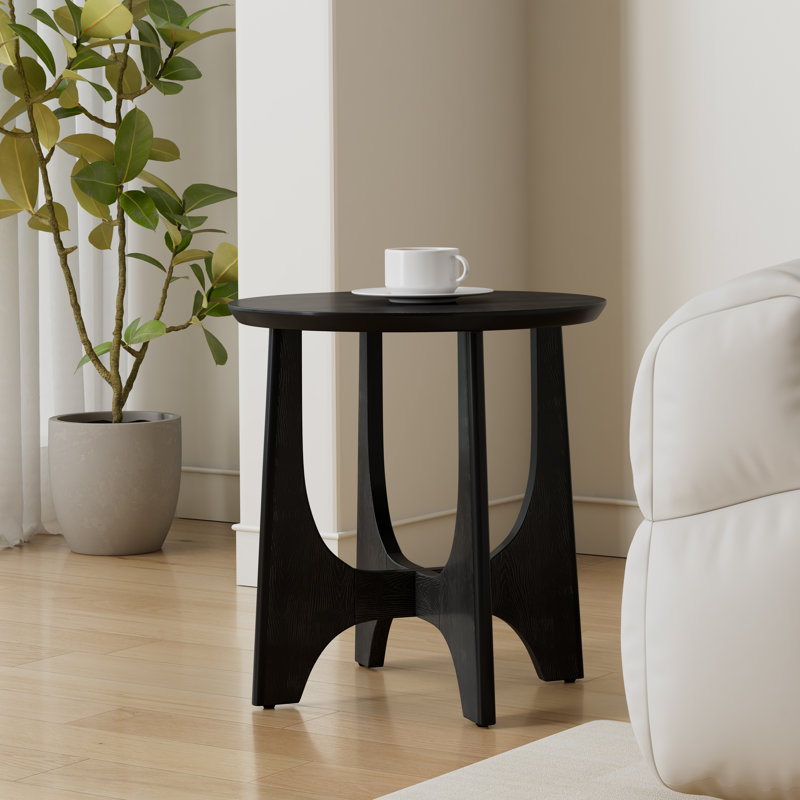 Round End Table, Wooden Side Table, Night Stand For Bedroom, Living Room ,Reception Room, Black