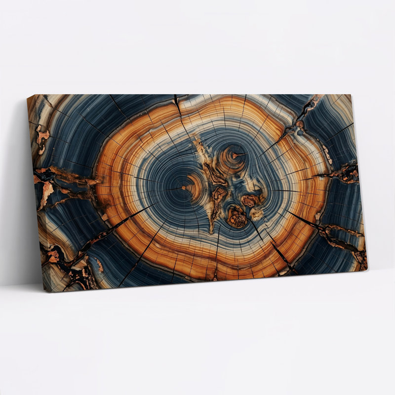 «Blue and Brown Tree Stump Cross Section», art mural, L 58 po x H 28 po