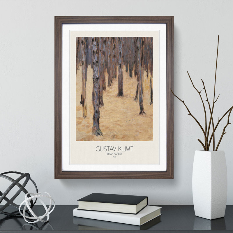 Birch Forest No.2 with Border by Gustav Klimt - Picture Frame Painting, Walnut Framed, 36cm H x 27cm W x 2cm D