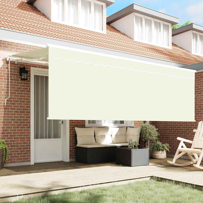 Brayden Studio 400cm W x 200cm D Polyester Cover Retractable Door / Window Awning, Cream/White