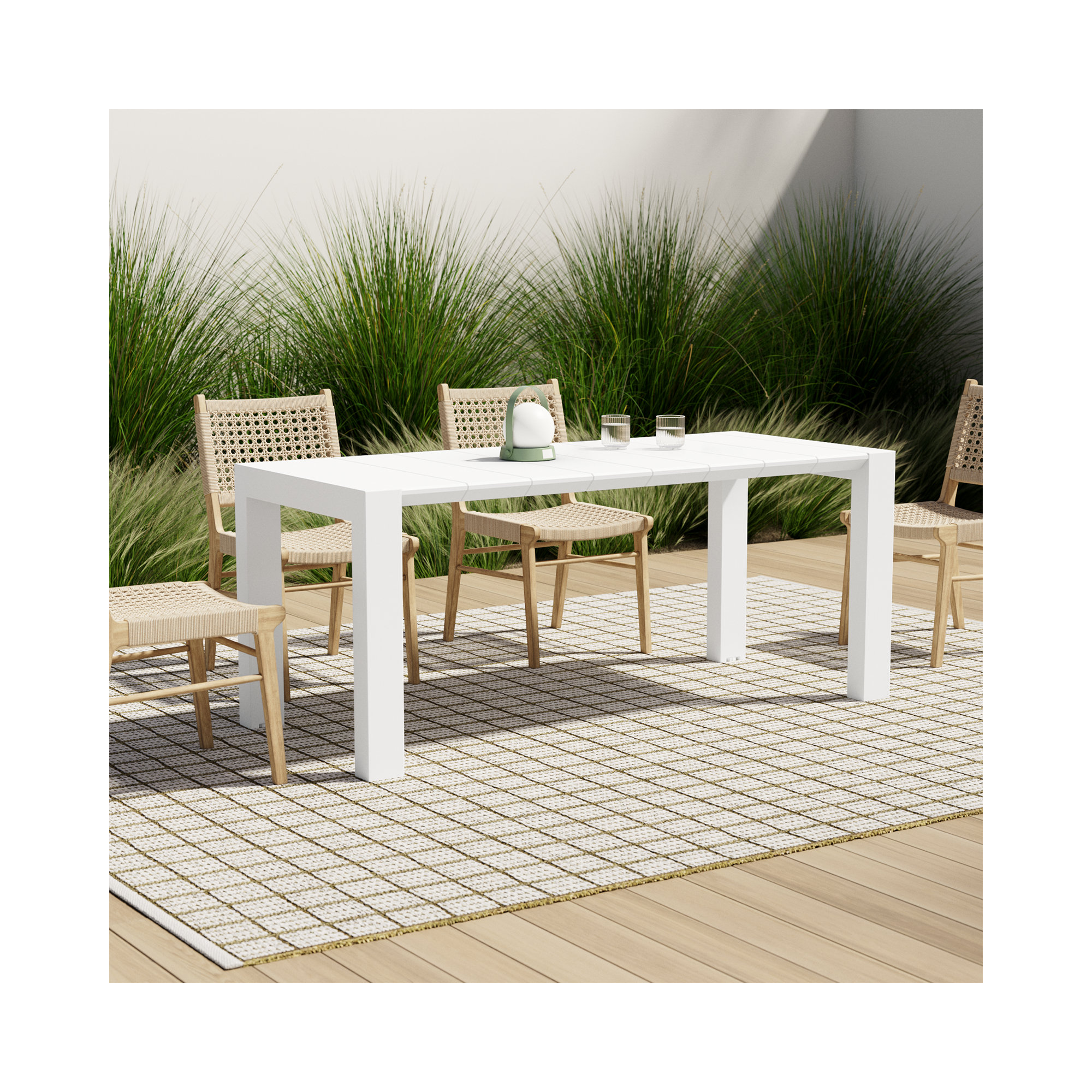 Farrah Extendable Plastic / Acrylic Outdoor Dining Table, White, 39" W x 70" L x 29.5" H