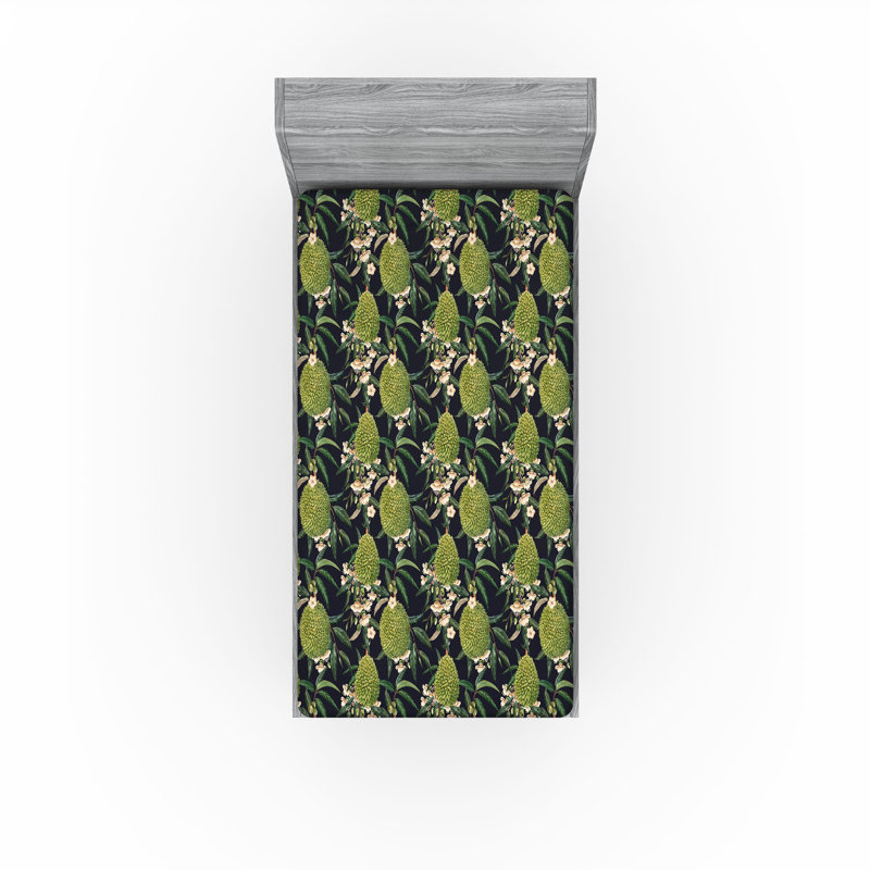 Drap-housse Ambesonne, Vert, bleu foncé, pêche / floral, Drap-housse simple TG