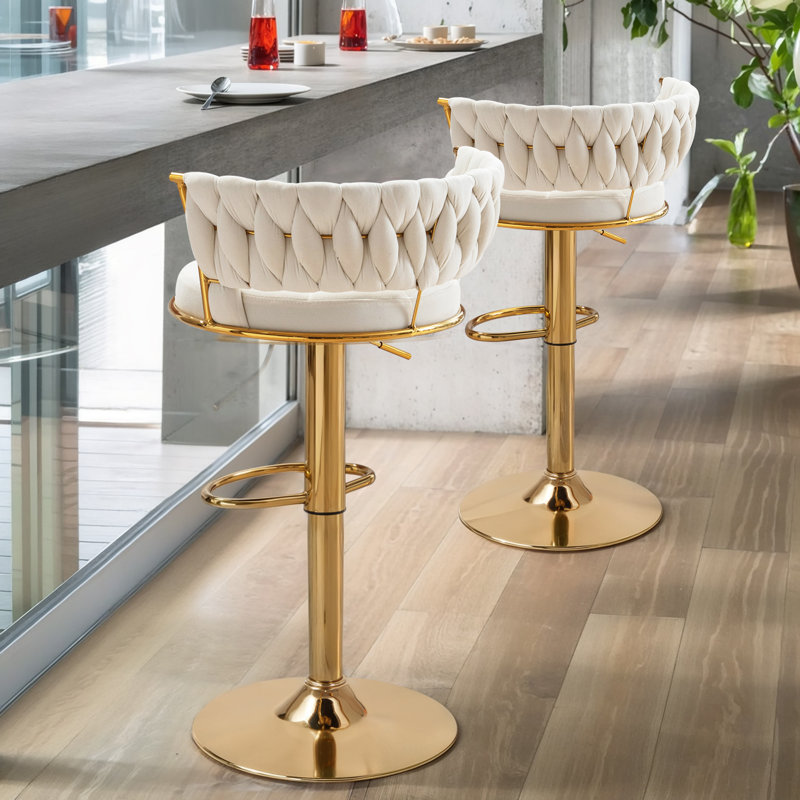 Velvet Swivel Bar Stool Set Of 2, Adjustable Counter Height Armless Barstools, Kitchen Island Chairs, Upholstered Bar Chairs
