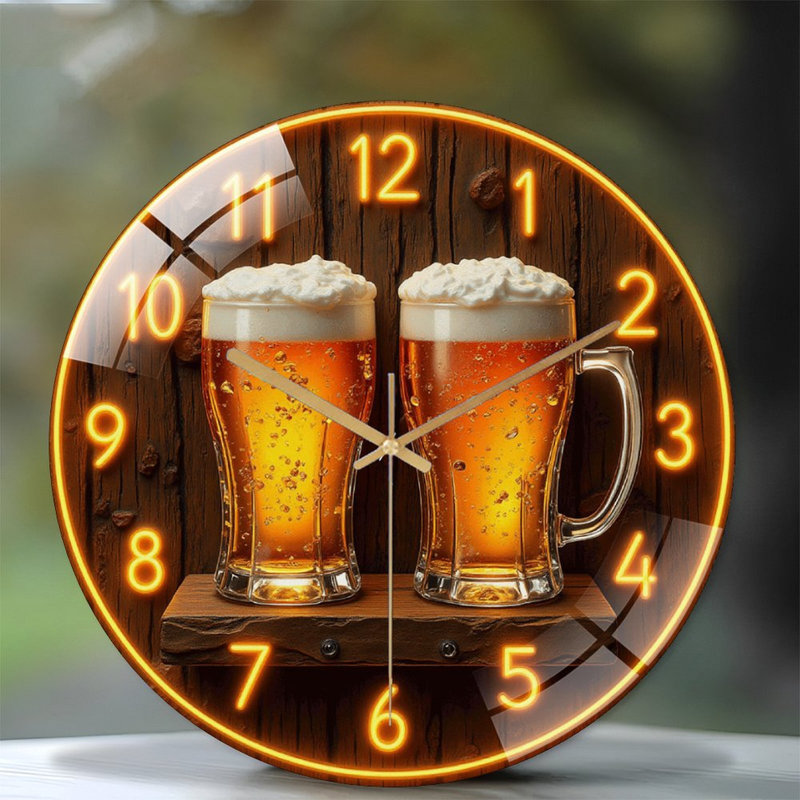 Horloge murale rétro en verre rétro avec deux chopes à bière