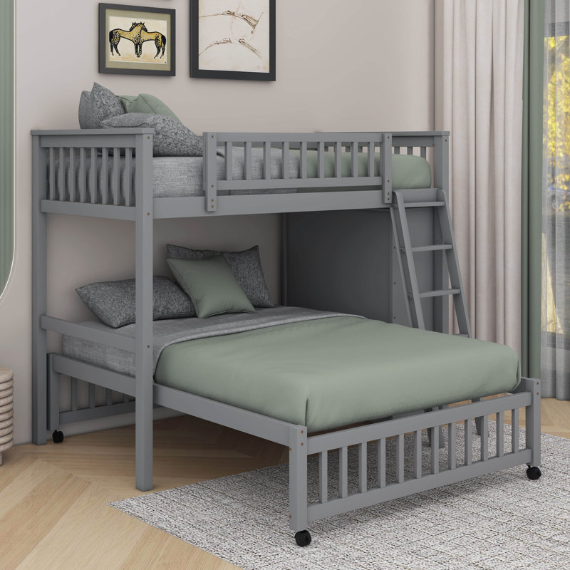 Twin Over Full Bunk Bed With Drawers, Gray