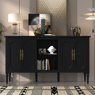 Gurbachan 59-in Vintage four-door cabinet with open shelves