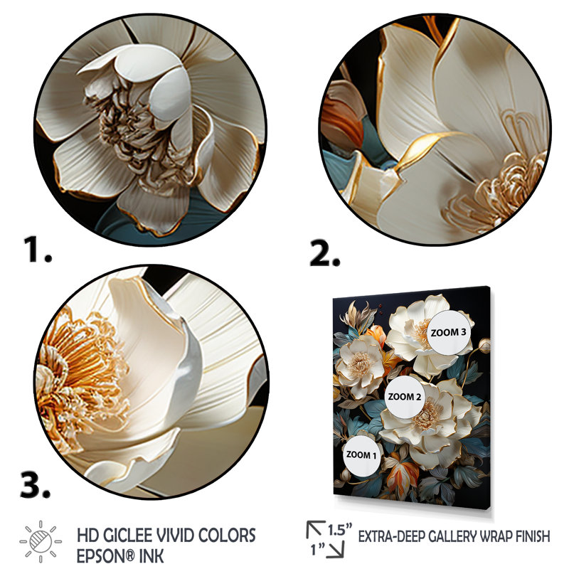 Bronze fleuri coquelicots en éclat - art mural coquelicots, Cadre flottant blanc, H 32 po x l 16 po x P 1 po