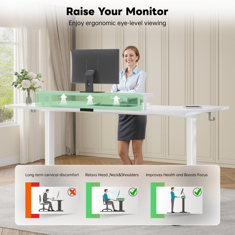Adjustable Height Standing Desk With Cable Management, Powerful Motor, Monitor Stand,2 Hooks, 5 Power Outlets,3 Memory Controller