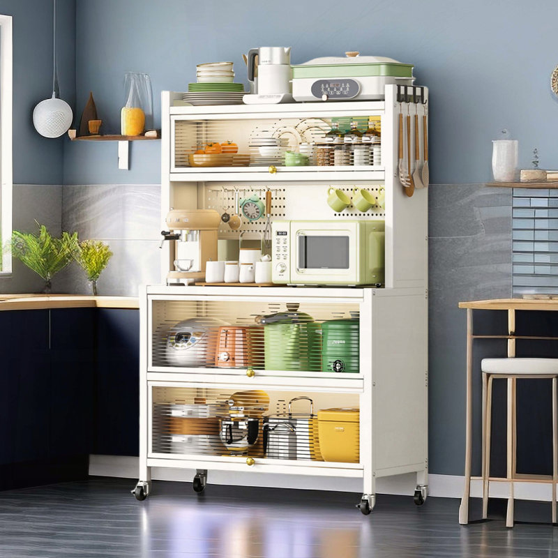 Grand support de boulanger de cuisine avec armoire à porte rabattable et panneau perforé