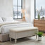 Banc de rangement avec repose-pieds en bois d'hévéa massif de 50,8 po avec siège en lin, banc de rangement pour chambre à coucher, range-chaussures pour chambre à coucher, salon, vestibule, garde-robe