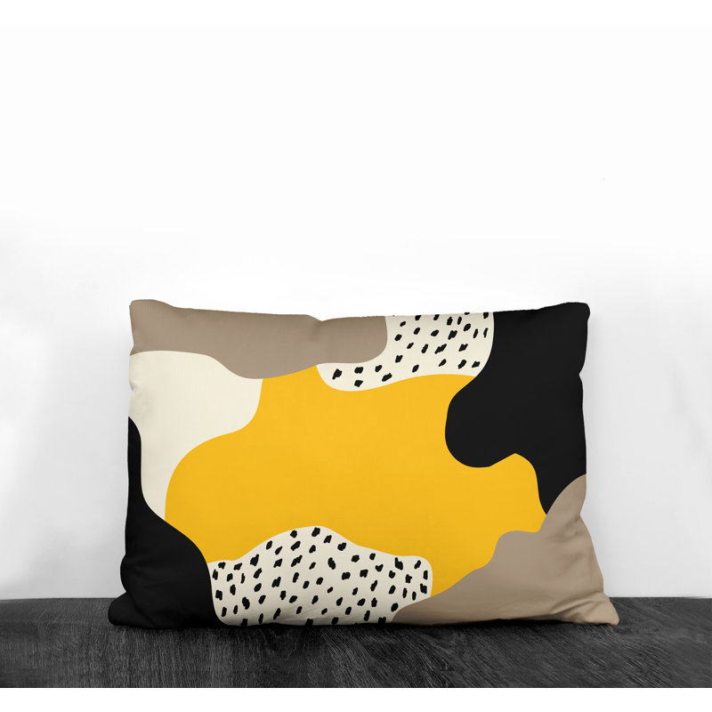 Coussin décoratif intérieur / extérieur en polyester filé Willow, Jaune / blanc cassé / beige / noir
