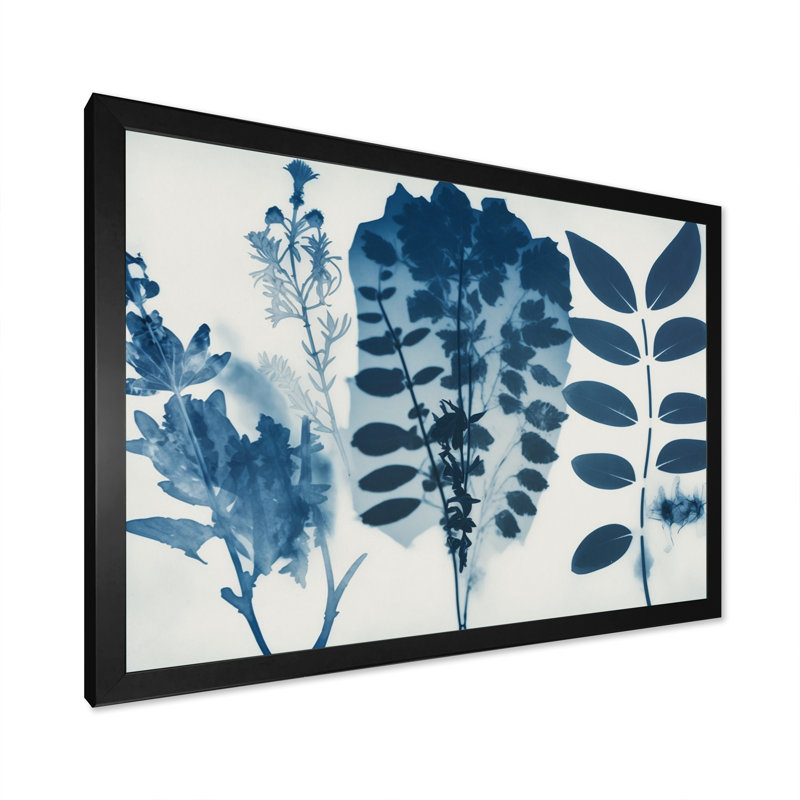 Fleurs sauvages rétro dans les tons de bleu VII - reproduction sur toile, Cadre photo noir, L 20 po x H 12 po