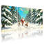 Père Noël de Noël marchant avec un renne dans la forêt enneigée, ensemble de 3 impressions sur toile-649533434