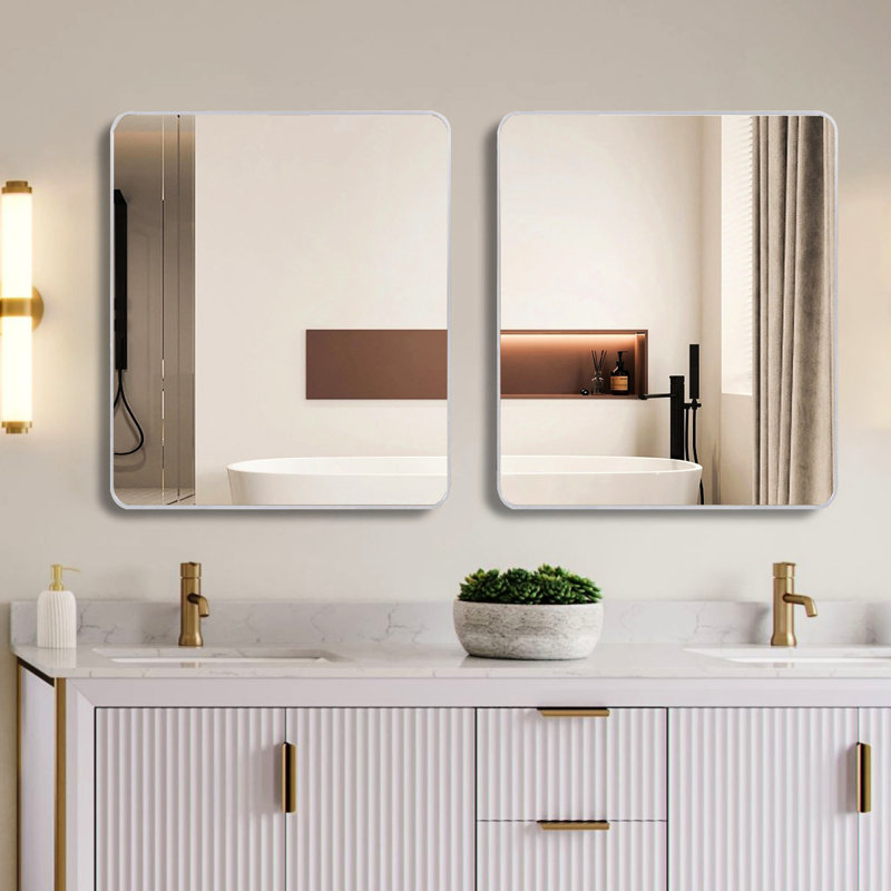 Miroir mural argenté pour salle de bain moderne, dimensions de 36 po, verre de 4 mm de hauteur et verre incassable, rouille et incassable x 36 po, aluminium, installation simplifiée