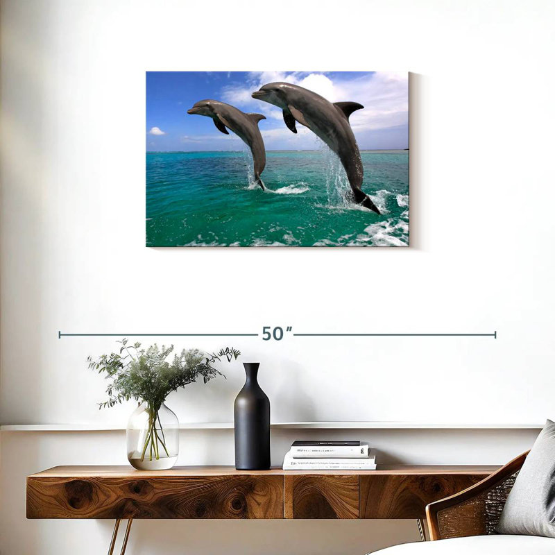 Two Jumping Dolphins, 20" H x 30" W