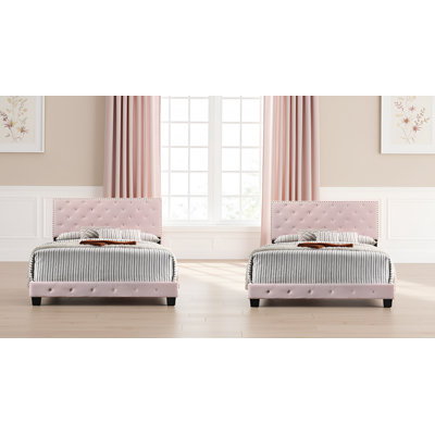 Ensemble de lit double en velours rose Modena