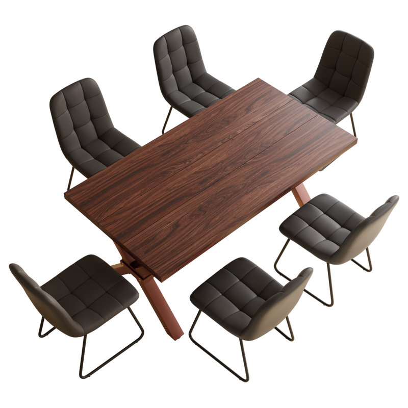 Ensemble de salle à manger de cuisine, table de salle à manger 63 po avec chaises rembourrées 32,8 po (table 6 chaises), Noir