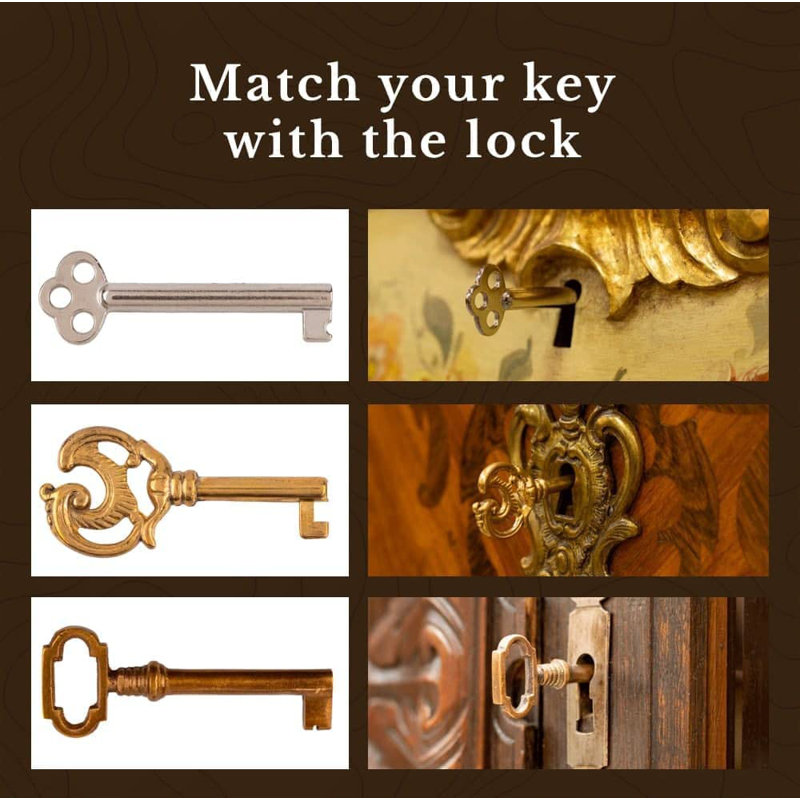 Antique Brass Hollow Barrel Skeleton Key for Furniture
