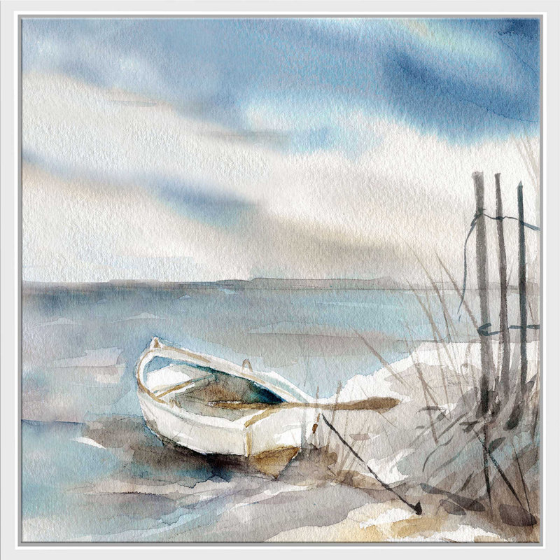 «Panoramic Coast» par Carol Robinson - peinture sur toile tendue, L 39,5 po x H 39,5 po, Cadre blanc