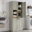 Grande armoire de rangement avec tablettes réglables, grand panier rabattable et armoires fermées-118330432